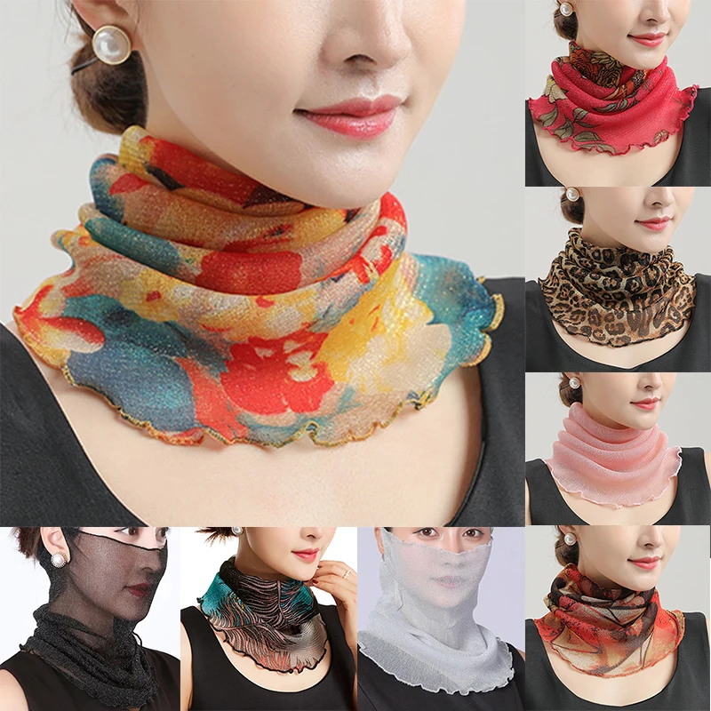 Spring Summer Chiffon Neck Collar Scarf Women Head Thin Sunscreen Variety Small Silk Anti-Uv Scarf Mask Multi-Function Scarf