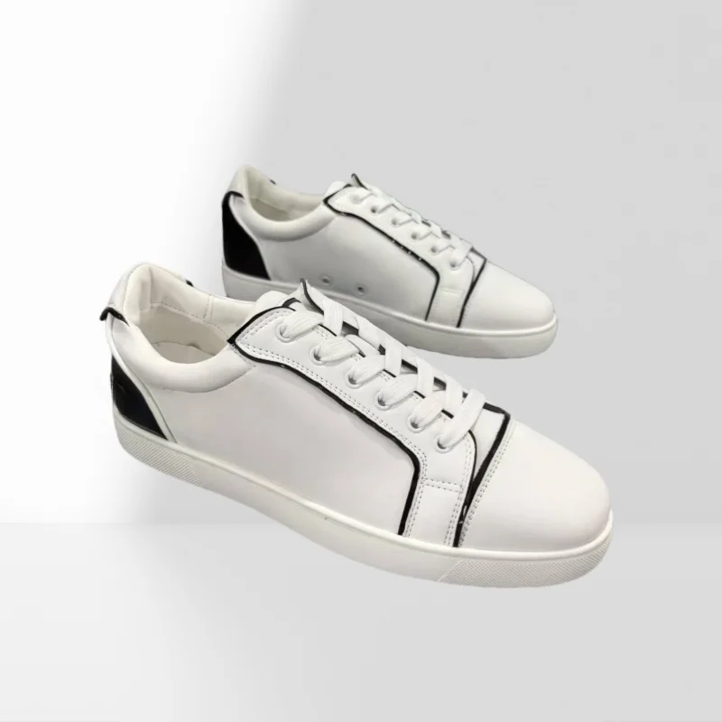

White Leather Black Lines Sneakers Summer Lace Up Flats Casual Unisex Men Women Shoes Round Toe Fashion Concise Sports Shoes