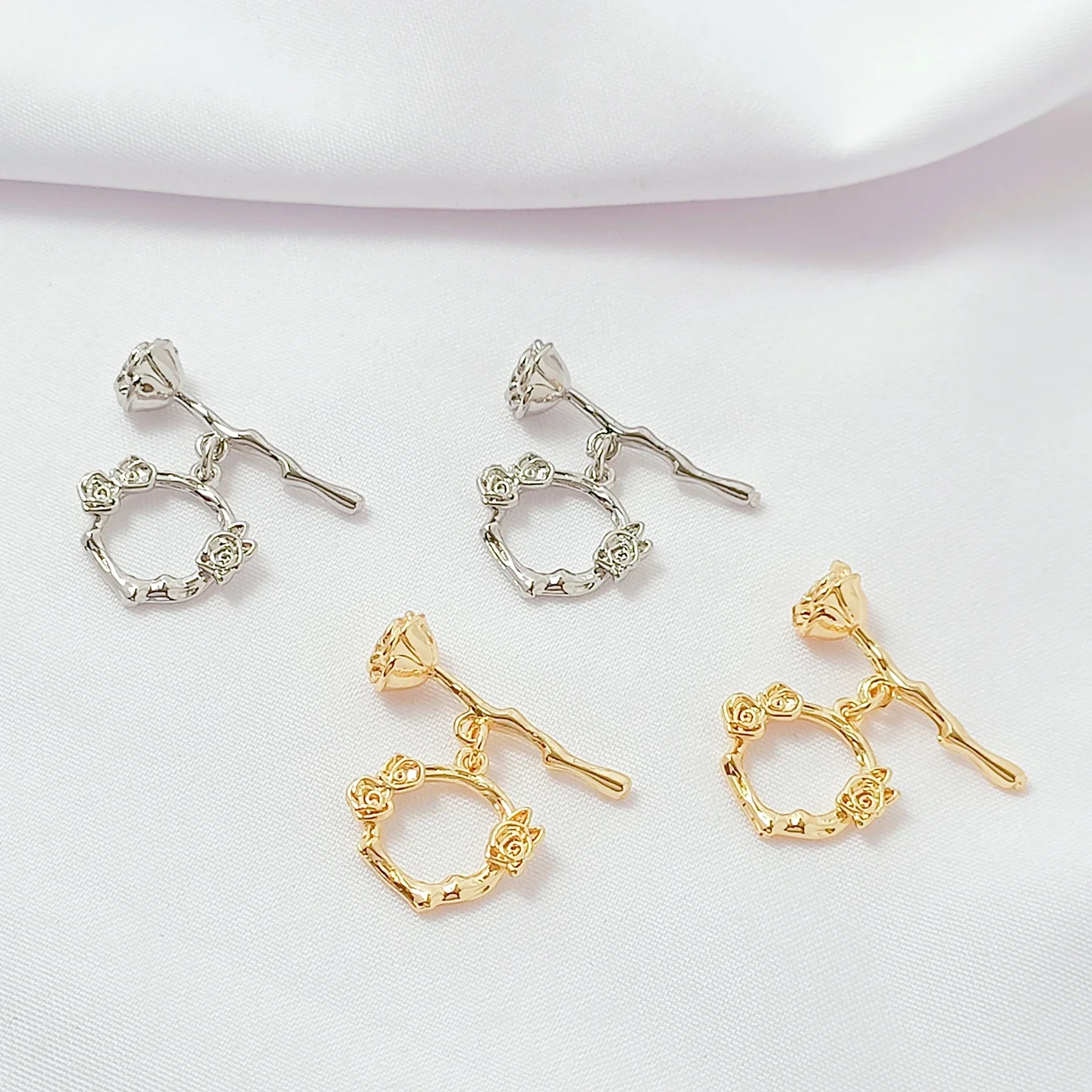 14K مطلية بالذهب روز OT مشبك زهرة إكليل فرع اتصال نهاية مشبك اليدوية سوار ذاتي الصنع الإكسسوار #2