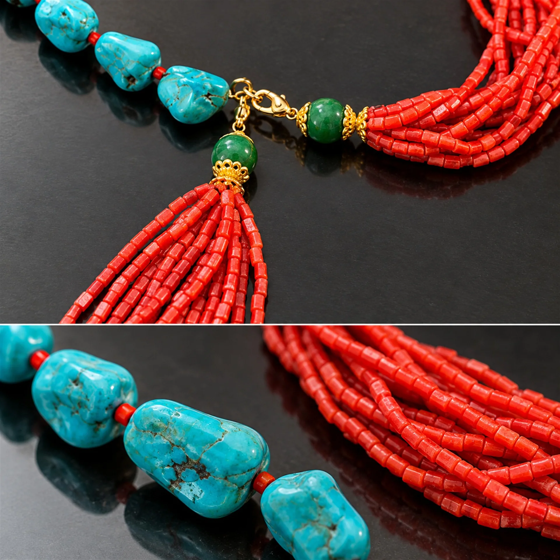 Handmade Coral Turquoise Beaded Choker Ethnic Bohemian Necklace Multi Layer Necklaces African Collar Statement Christmas Gift