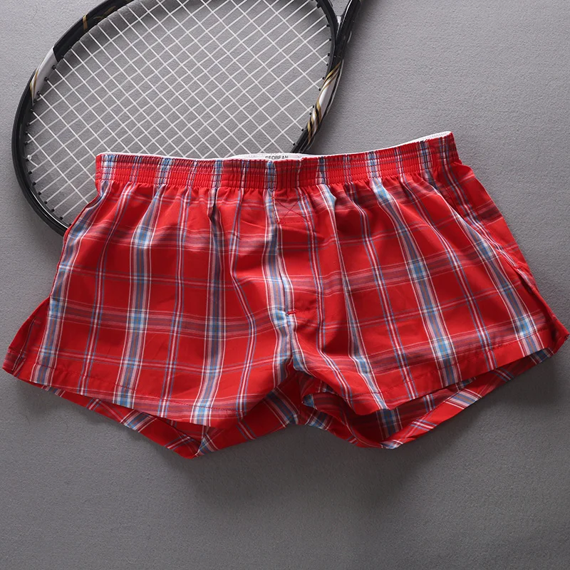 SEOBEAN MENS SEXY COTTON SHORTS HOME COMFORT CHECKERED FIT TRUNKS