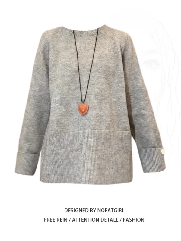 

Женский свитер больших размеров с круглым вырезом, свободный вязаный топ, универсальный базовый слой, комфортный, в стиле lazy chic