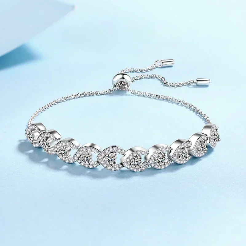 

Блестящий персонализированный браслет из муассанита 1 карат для женщин, классический платиновый эластичный регулируемый роскошный дизайнерский ювелирный браслет PT950