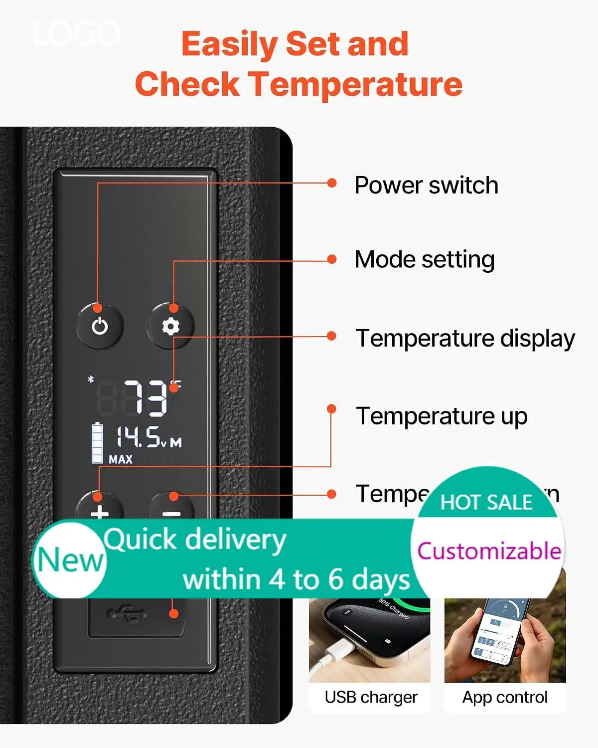 12V Car Refrigerator 10 QT, Portable Mini Freezer with APP Control, -4℉ to 68℉, 12/24V DC & 110-220V AC Compressor Cooler Travel