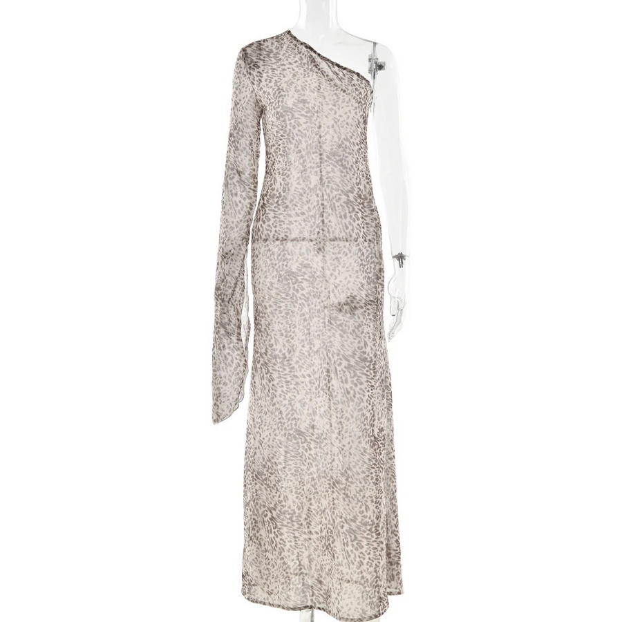 الفقرة برايا الشيفون فستان الشاطئ 2024 الصيف فستان بكتف واحد ليوبارد ملابس السباحة التستر مثير ملابس الشاطئ ملابس للنساء