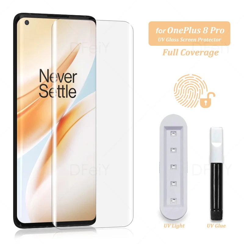 

UV Screen Protector For OnePlus 8 Pro Tempered Glass Film Full Screen Glue For OnePlus 8 Full Cover UV Glass