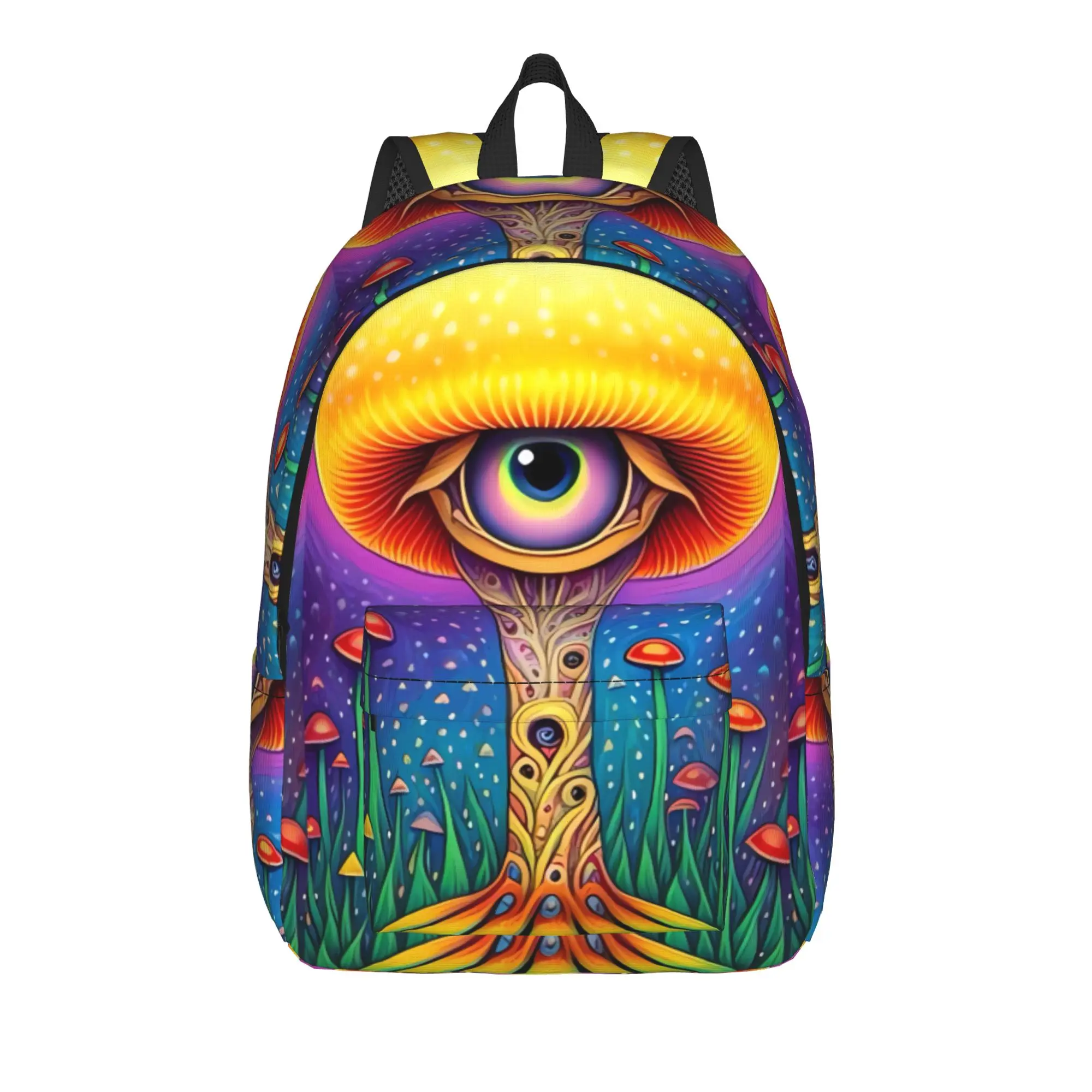 Cartoon Graffiti Giant‑eye Mushroom Backpack  Pretty Backpacks Boy Girl Outdoor Style Print School Bags Custom Rucksack