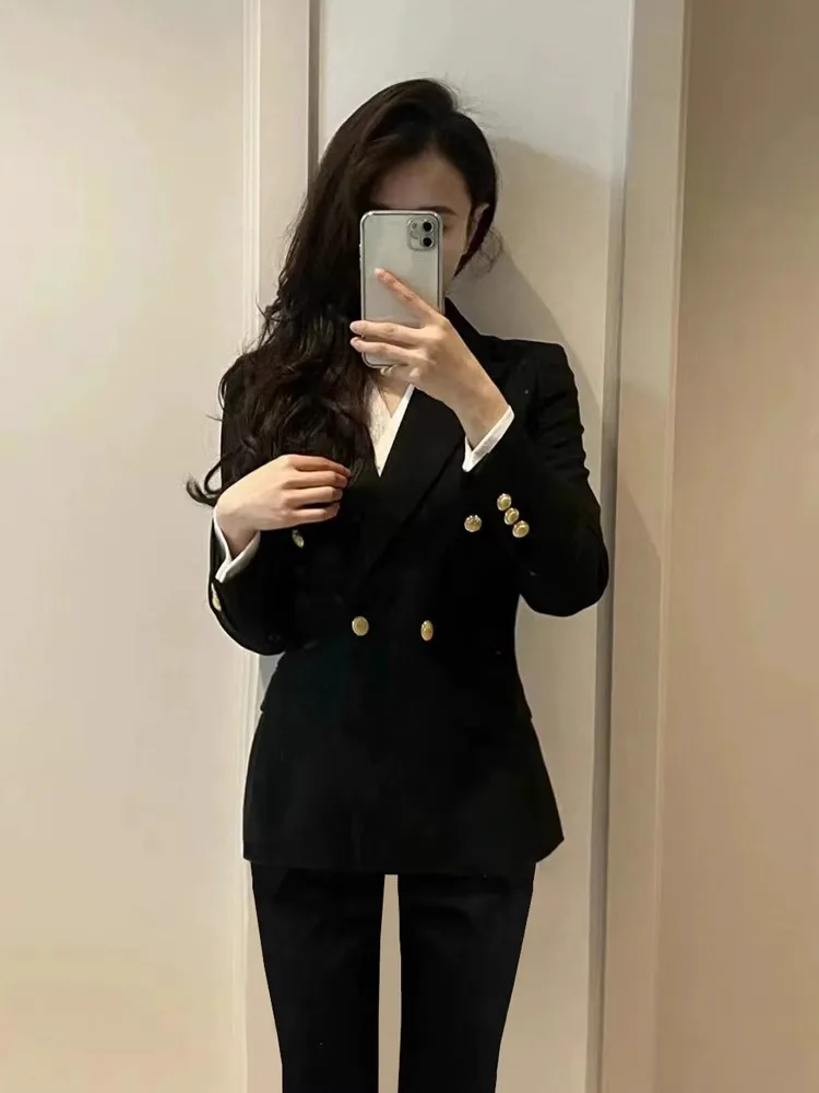 Professional Black Suit Set for Women College Students Public Servant Interview Casual Commuter Style Slim Fit Polyester Fiber