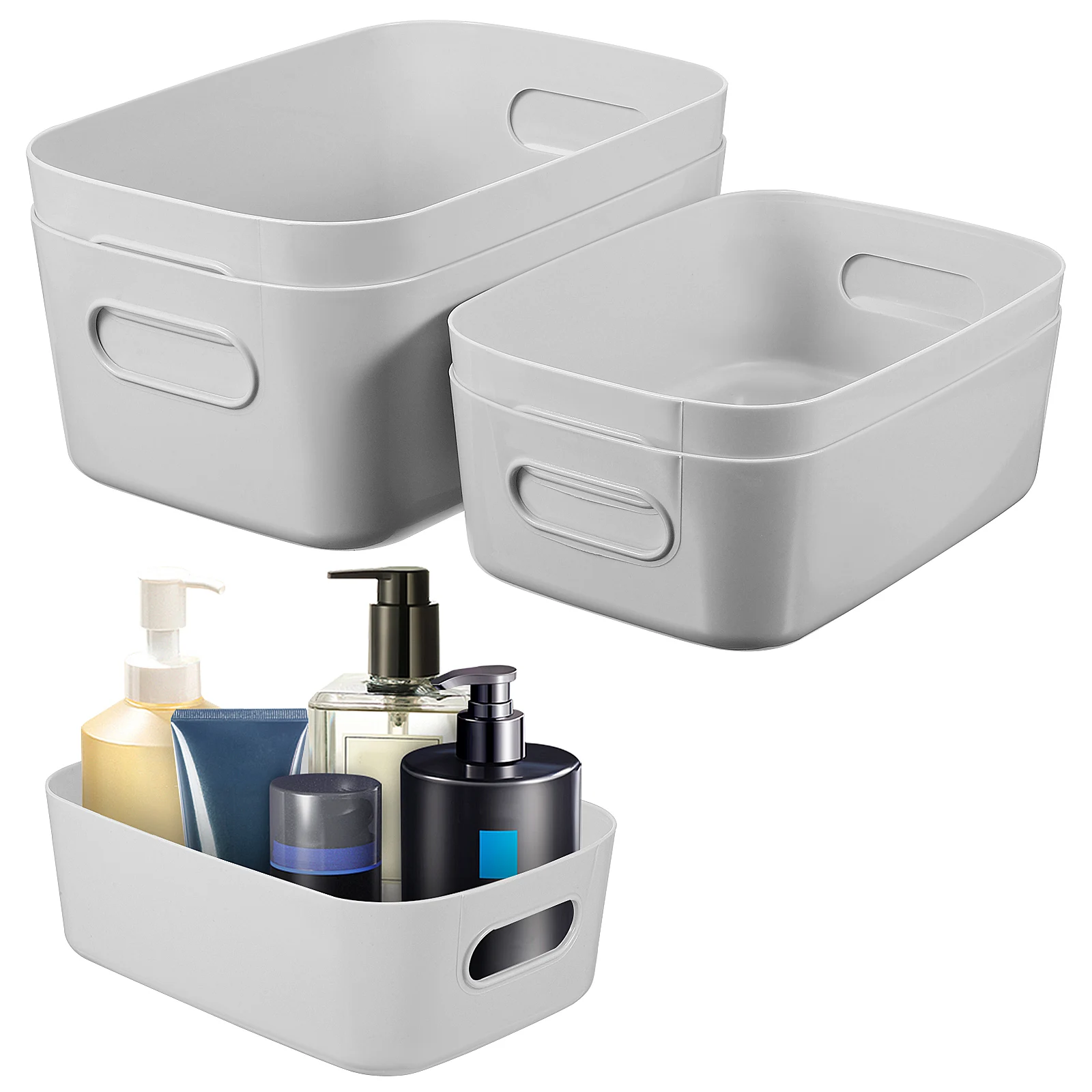 

4 Pcs Storage Baskets 2 Gray Medium 2 Gray Small Multi Functional Containers for Kitchen Bathroom Desk Pantry Plastic Classroom