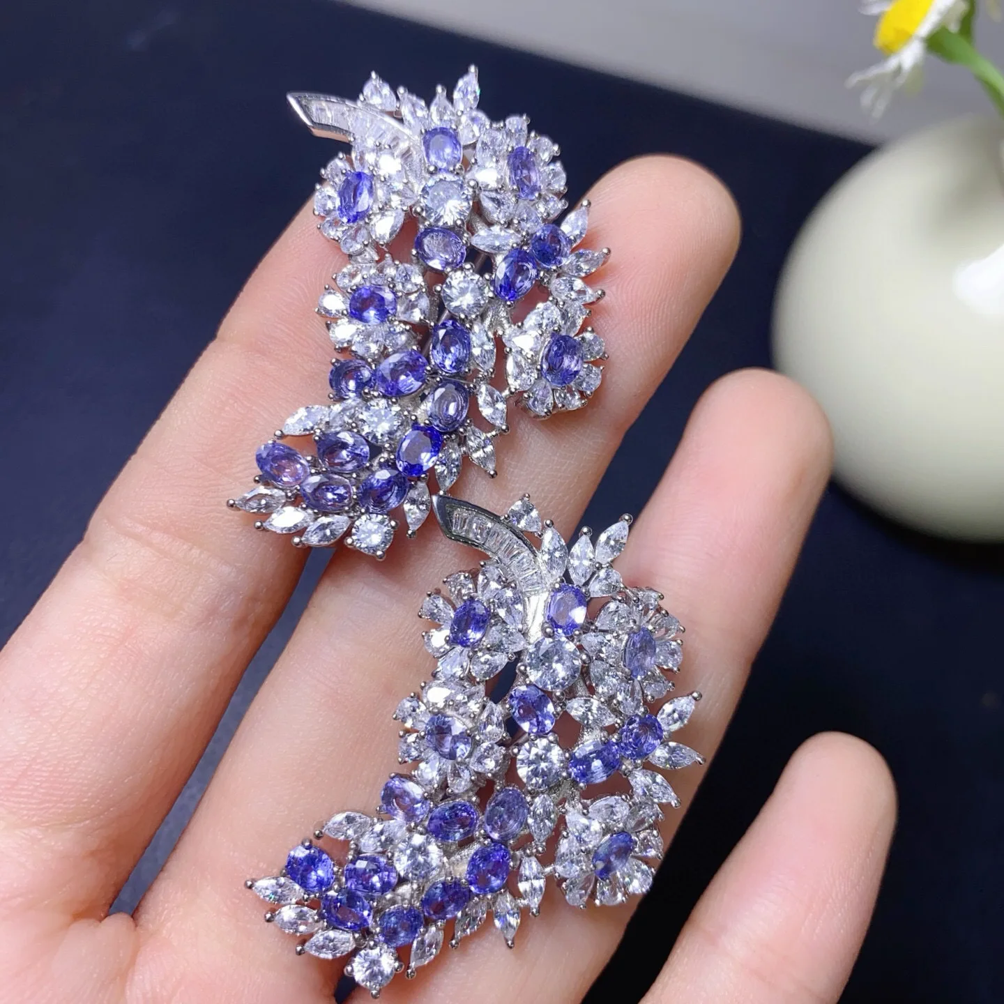 925 Silver Natural Tanzanite Brooch, Pendant 2-in-1 Ultra Pink Flawless Crystal 3*4mm, Unique Jewelry Gift（no Chain)
