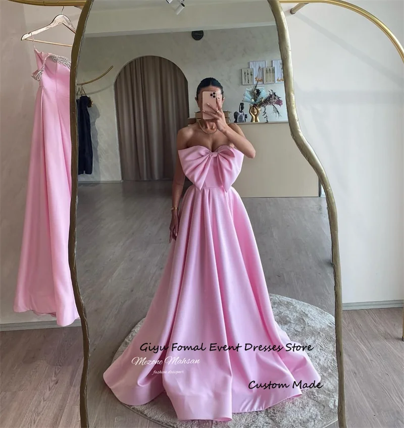 Giyu Pink Evening Dresses Sweetheart Bowknot Floor Length Prom Gowns Formal Party Dress Wedding Guest Occasion Dress 2025