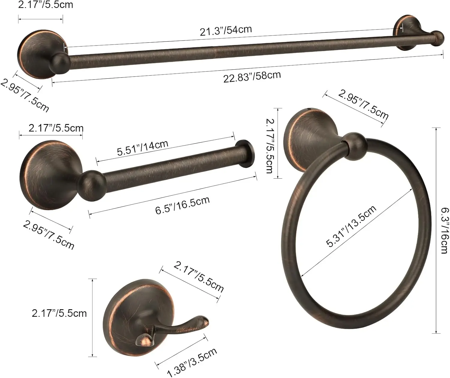4-Piece Oil Rubbed Bronze Bathroom Hardware Set, 24' Towel Bar & Rack