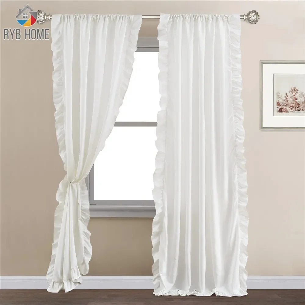 

RYB HOME Rococo Curtains with Lace Ruffles for Girl's Bedroom Living Room Kitchen Curtain Drapes Door Curtains Window