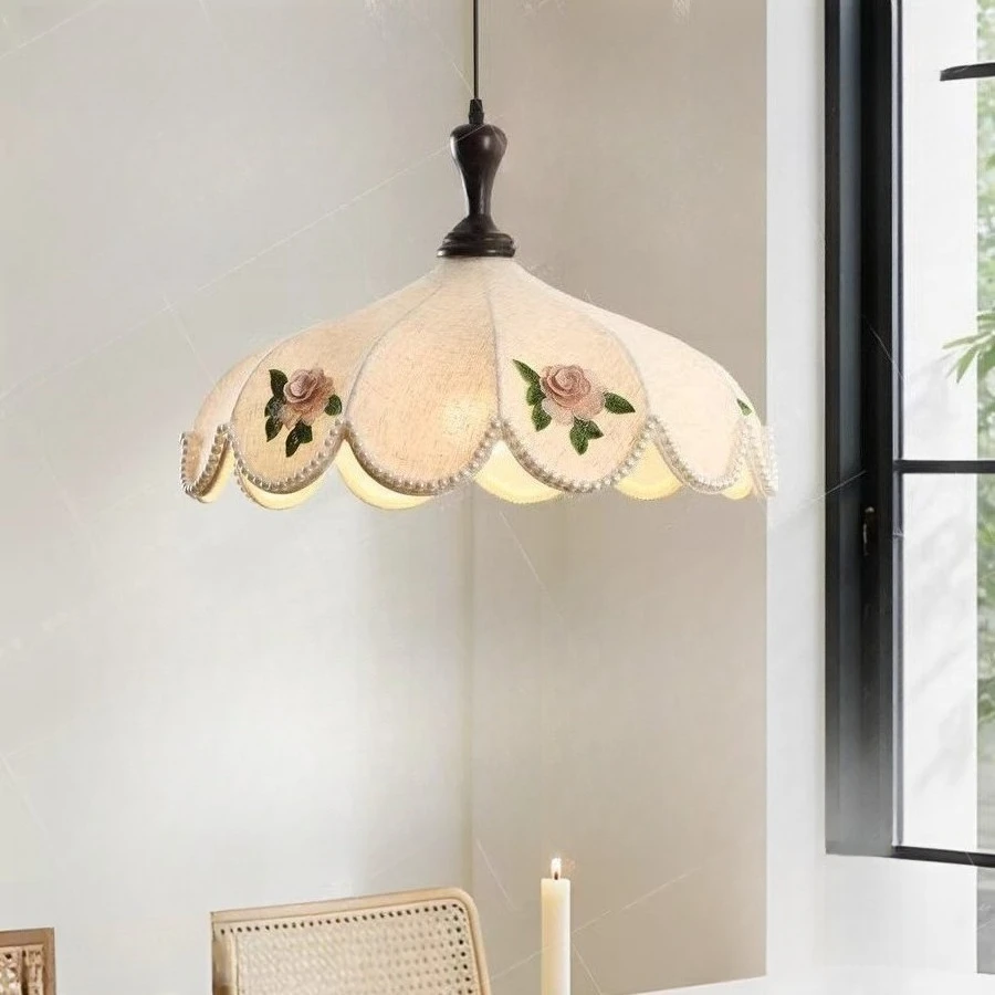 Embroidered fabric chandelier, dining room, bedroom, bar table, solid wood lamp