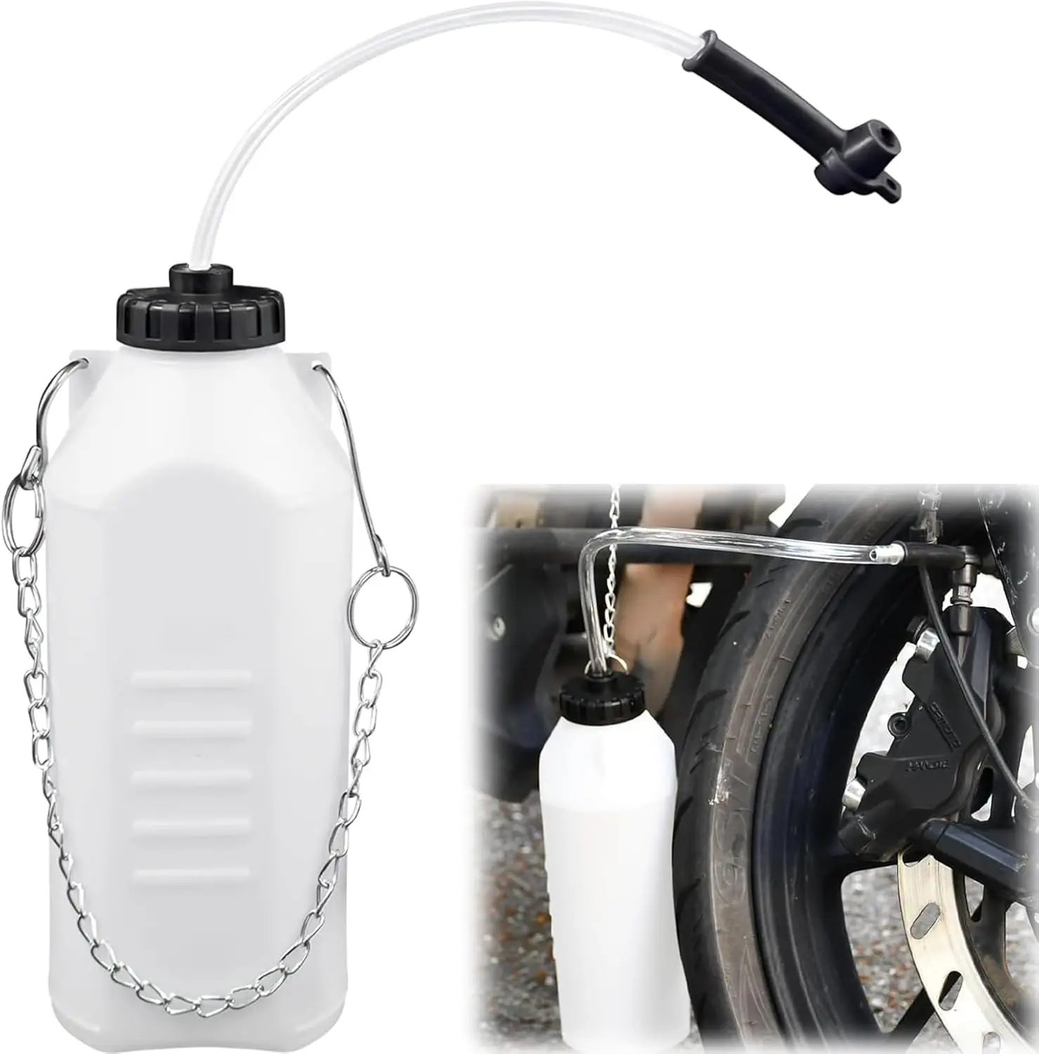 1L Brake Fluid Collection Bottle, Used for Brake Bleeding Fluid, 60cm Hose and Rubber Adapter Brake Bleeding Device