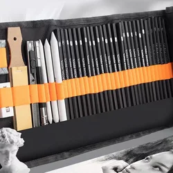 27/38/47pcs Sketch Pencils Set Roll Up Canvas Wrap Sketching Pencil Bag Art Drawing Supplies Charcoals Kneaded Eraser