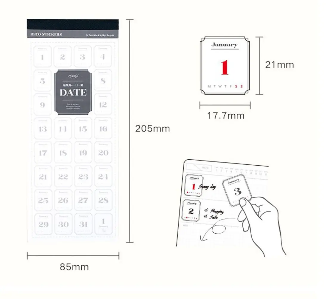 デイリープランナー スクラップブッキングステッカー ジャーナルカレンダーステッカー 番号日付ラベル デカール デイリープランステッカー 365日日付ステッカー