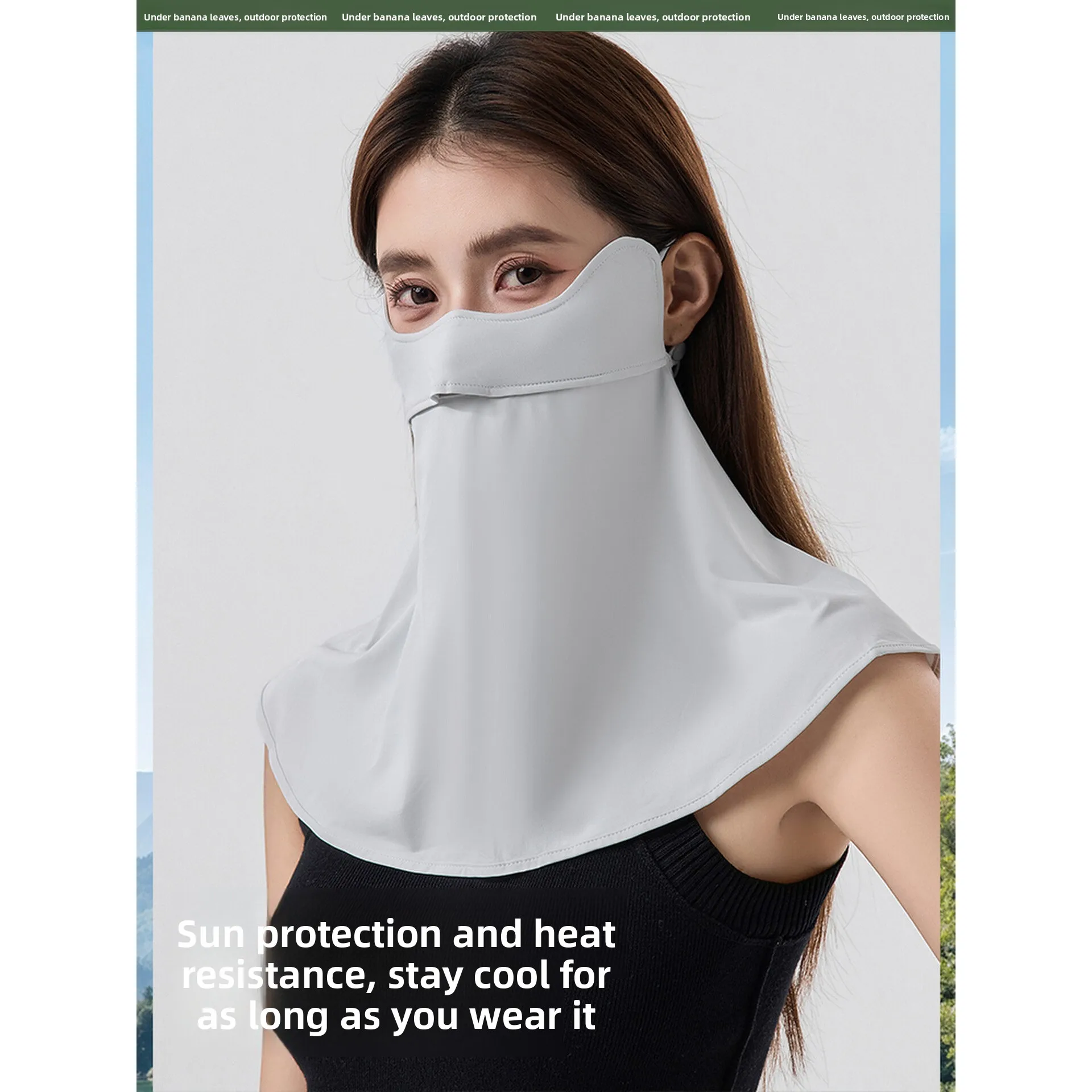 

Banana Leaf Women's Summer UV Protection Ice Silk Face Mask Integrated Driving Neck Guard Lightweight Cool Neck Cover