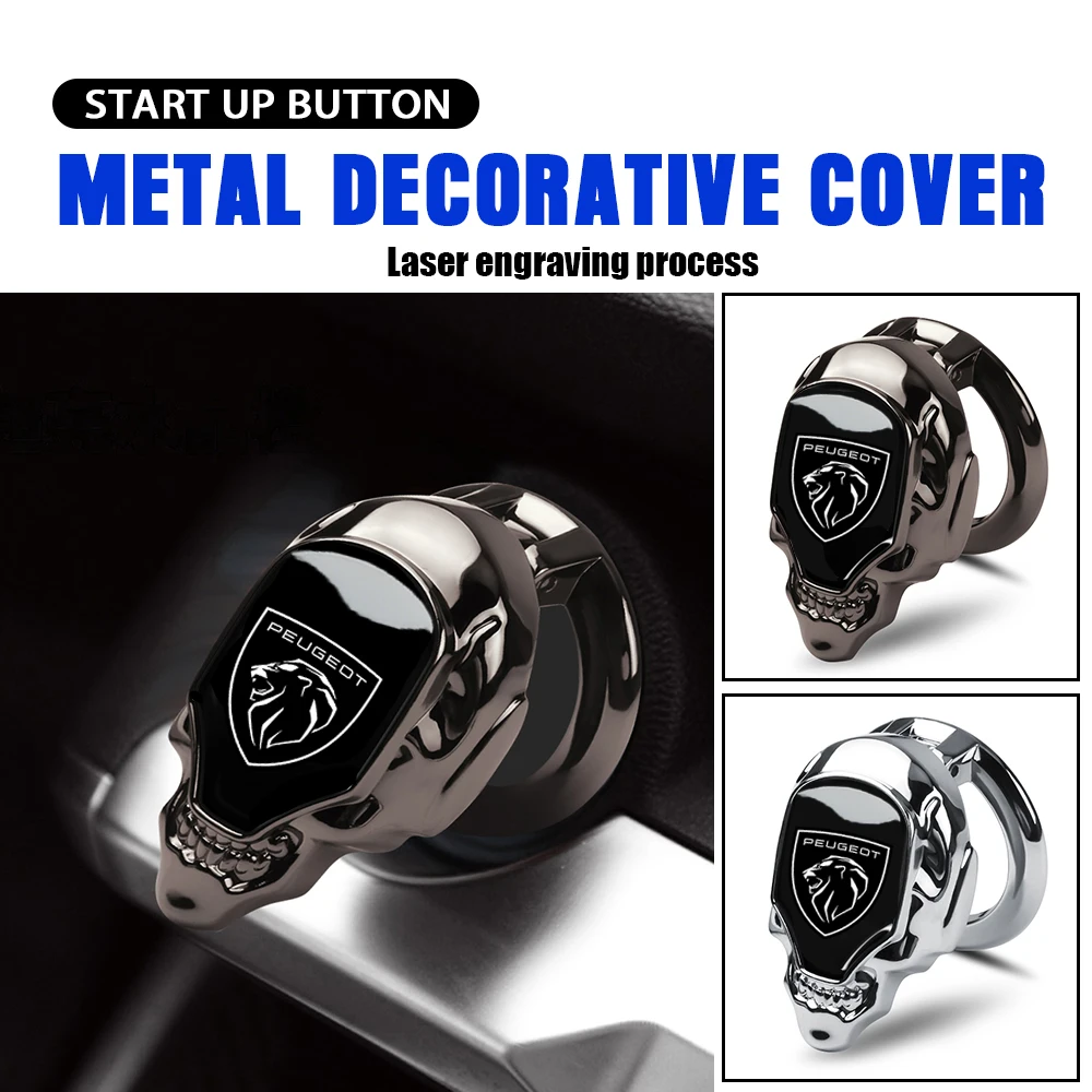 

Peugeot Skull Car Engine Ignition Start Button Cover, Car Interior Decorative Trim for Peugeot 308 408 508 2008 3008 5008