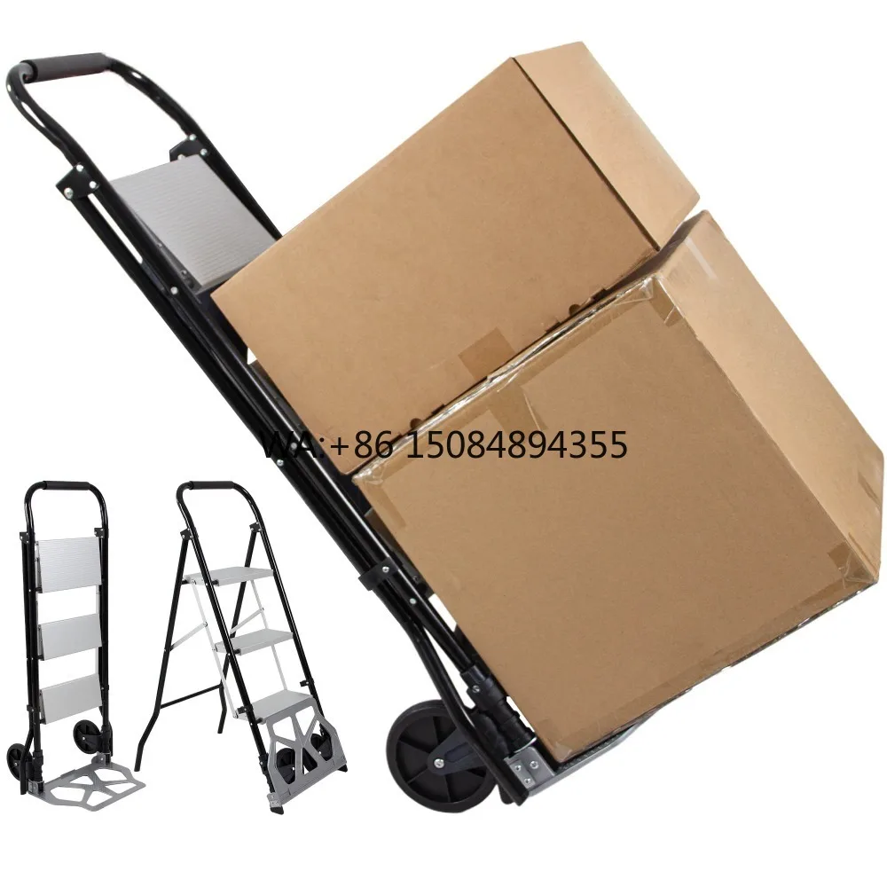 deliladder-heavy-duty-industrial-2-in-1-aluminum-3-step-telescopic-foldable-hand-truck-trolley-ladder