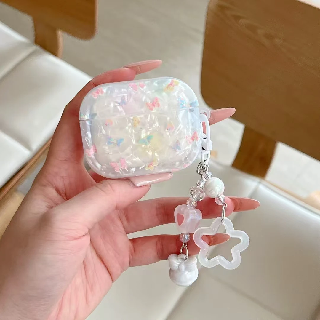 Fresh Flower Garden Butterfly Shell Texture Case For AirPods 1 2 3 4 Pro 3 Earphone funda with Floral Bracelet For AirPod Pro3