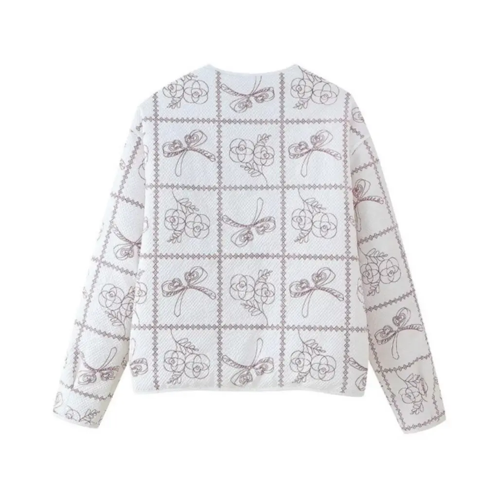 Giacca corta da donna in cotone stile europeo e americano con lacci e scollo a V, top sottile strutturato stampato per donna