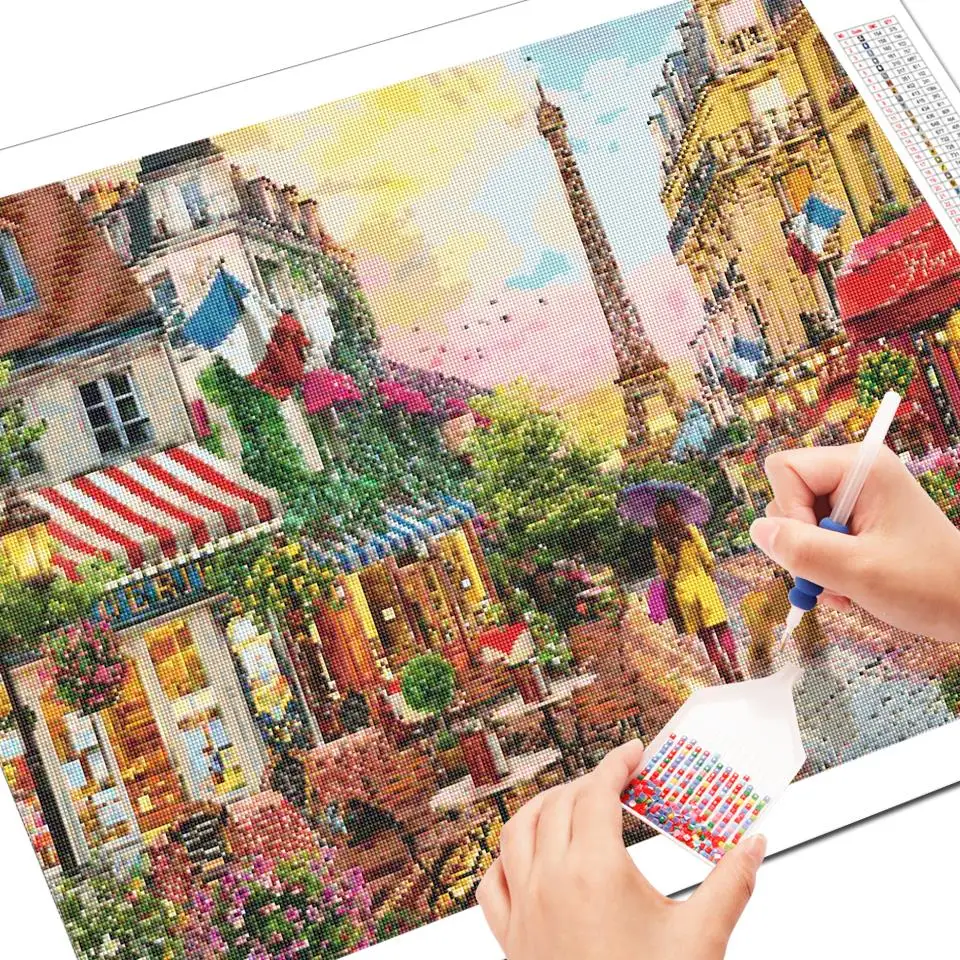 AB 90 Colors Diamond Painting 5D City Mosaic Scenic Paris Cross Stitch Art Rhinestone Decor Full Drill Wall Stickers Kit