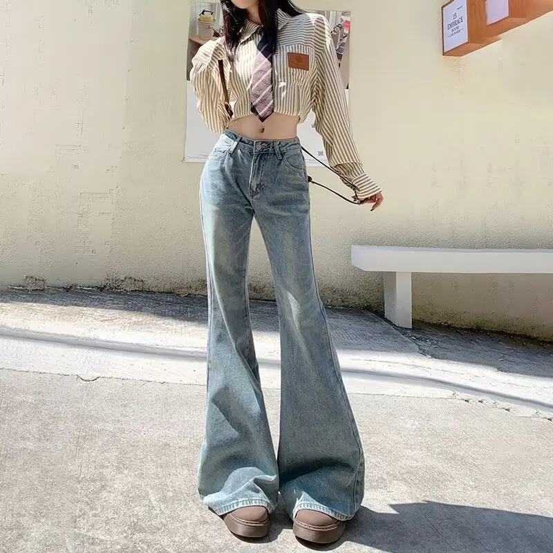 

Light Color Slimming Straight-Leg Denim Jeans Women's Summer Autumn Blue Low Waist Elasticity Stretch Fashion Korean Casual Pant