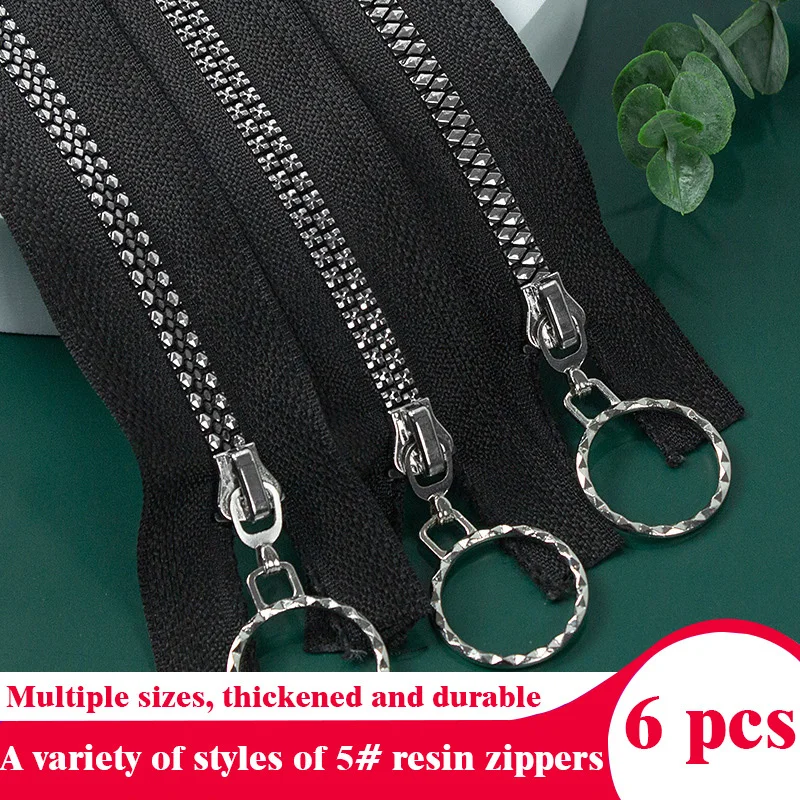 6 Piezas # 5 Cierres de Resina con Dientes Especiales en Forma de Diamante, Tipo Rombo, de Extremo Abierto para Chaquetas, Pantalones, Bolsos, Accesorios de Costura DIY