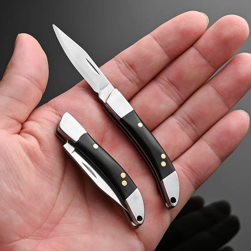 Outdoor Camping Portable Pocket Mini Folding Knife Stainless Steel Blade Wooden Handle Keychain Knife EDC Tool For Survival