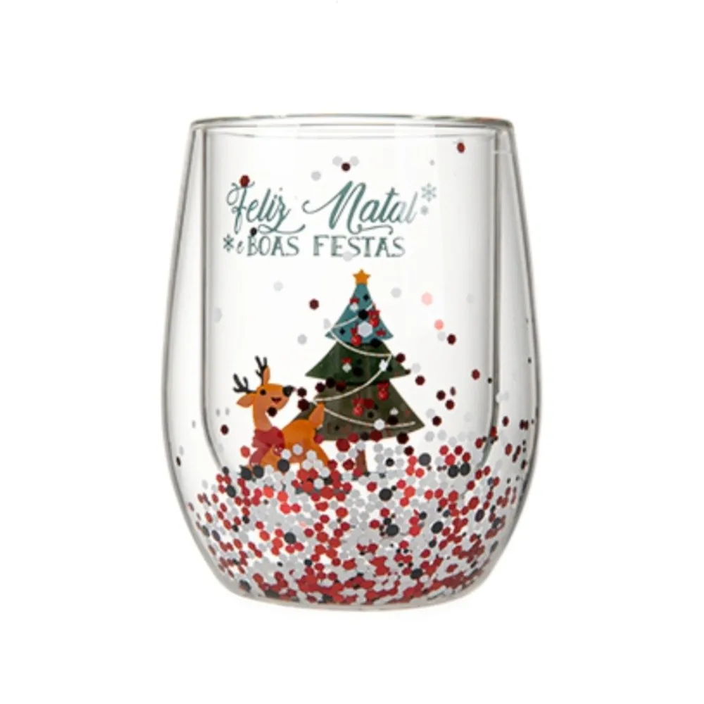 Heat-resistant Double-layer Sequins Christmas Glass Cup Transparent Reusable Coffee Milk Mug Tea Espresso Cup Creative