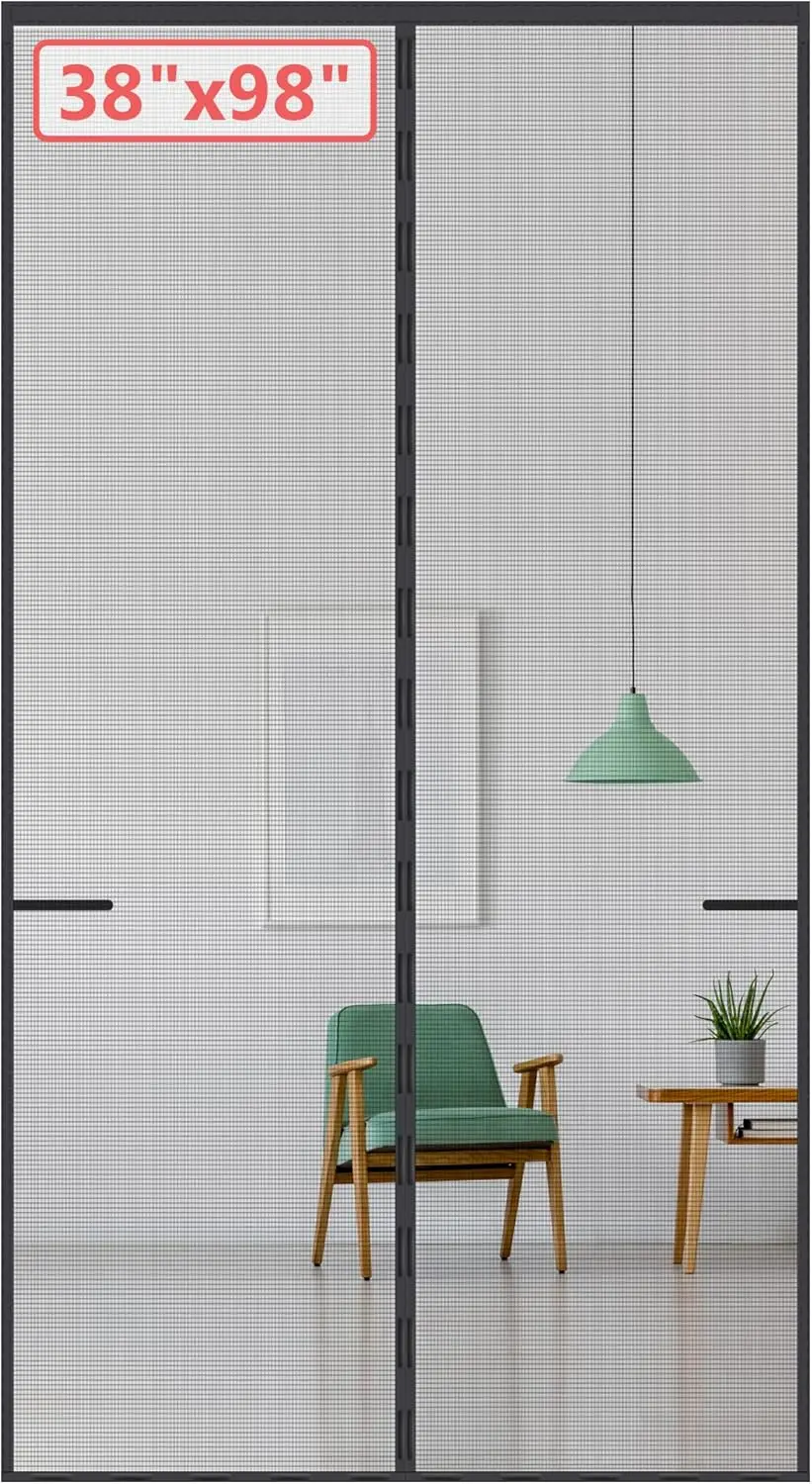 

Magnetic Screen Door for Tall Door to 38x98, 42 Stronger Magnets, Heavy Duty Fiberglass Mesh, Retractable Screen Doors with