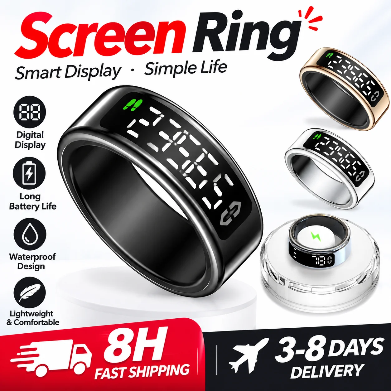 Ola Esporte Smart Ring With Amoled Screen Waterproof  Swipe Video and Note Sport Rings Heart Rate Monitoring Spo2 Smartring R11c