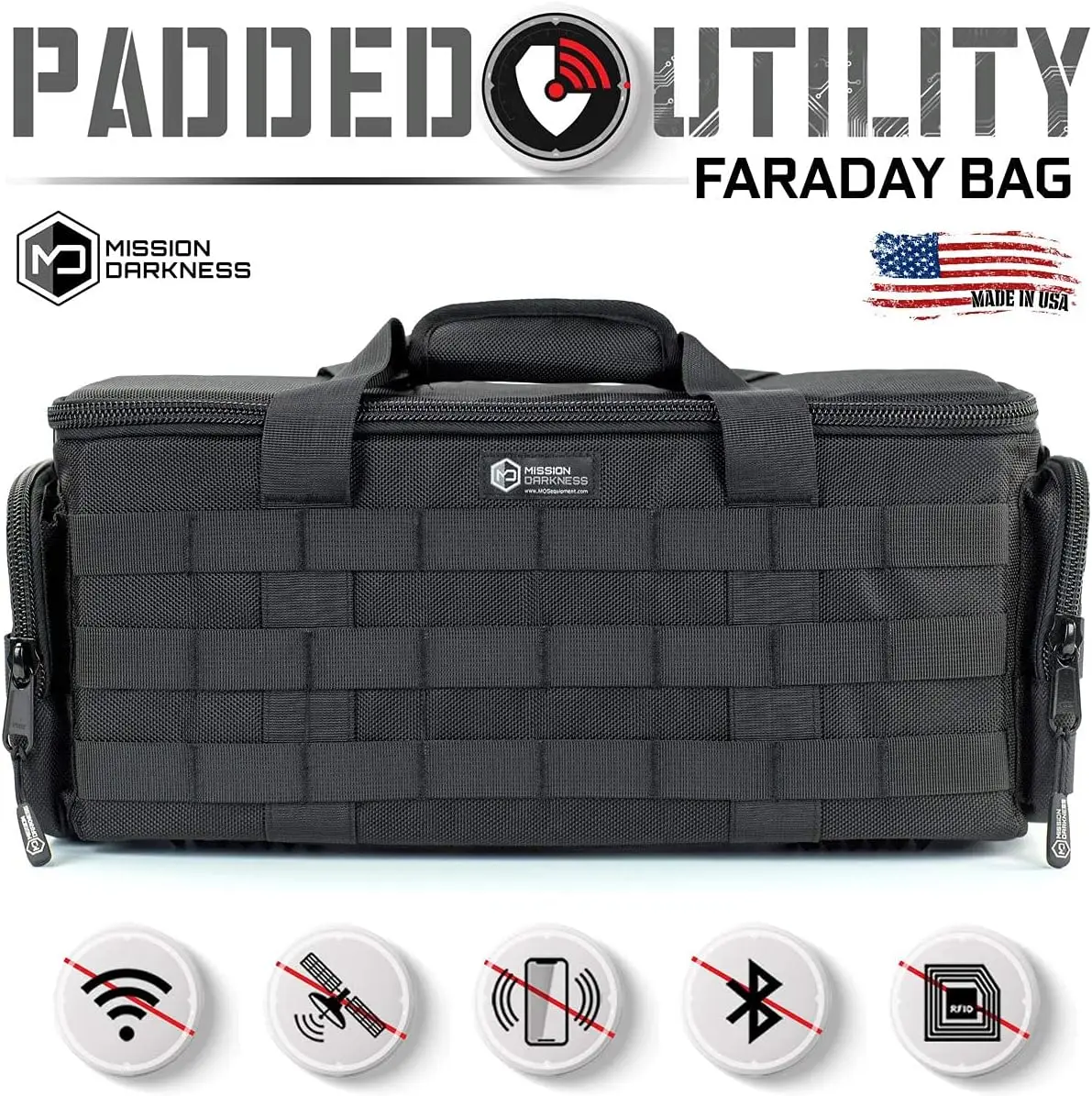 Darkness Padded Utility Faraday Bag // Tactical Gear Bag with MOLLE Webbing and RF Signal Blocking Liner // Shields Deli