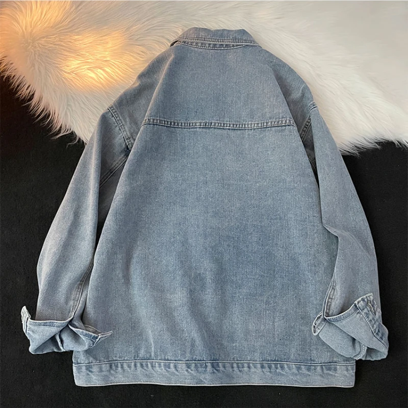 American High Street Ins Trendy Vintage Denim Jacket Men Spring and Autumn Workwear Jacket Korean Trendy Loose Top Clothes