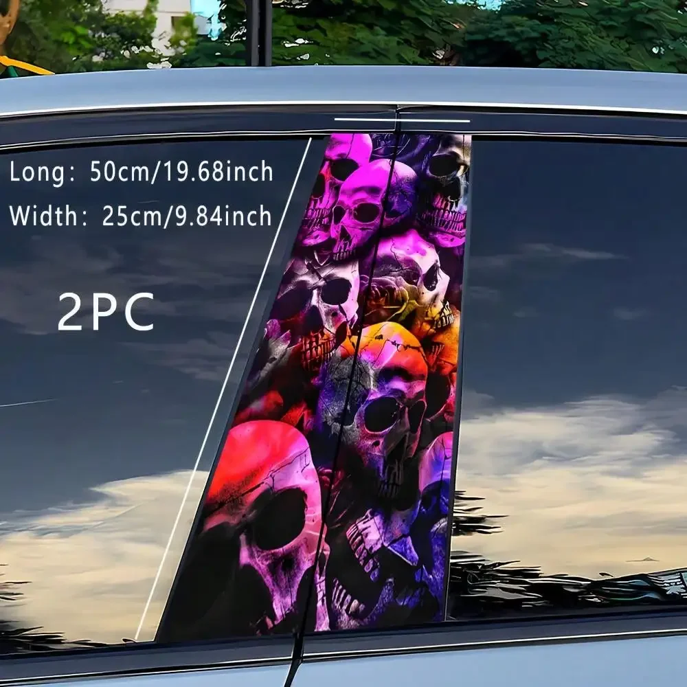 

2pcs Colorful Skull & Monster Car B-Pillar Decals - Durable Vinyl, Scratch-Resistant, Perfect For All Vehicles - Ideal For Halloween & Festive Decor Car Decals
