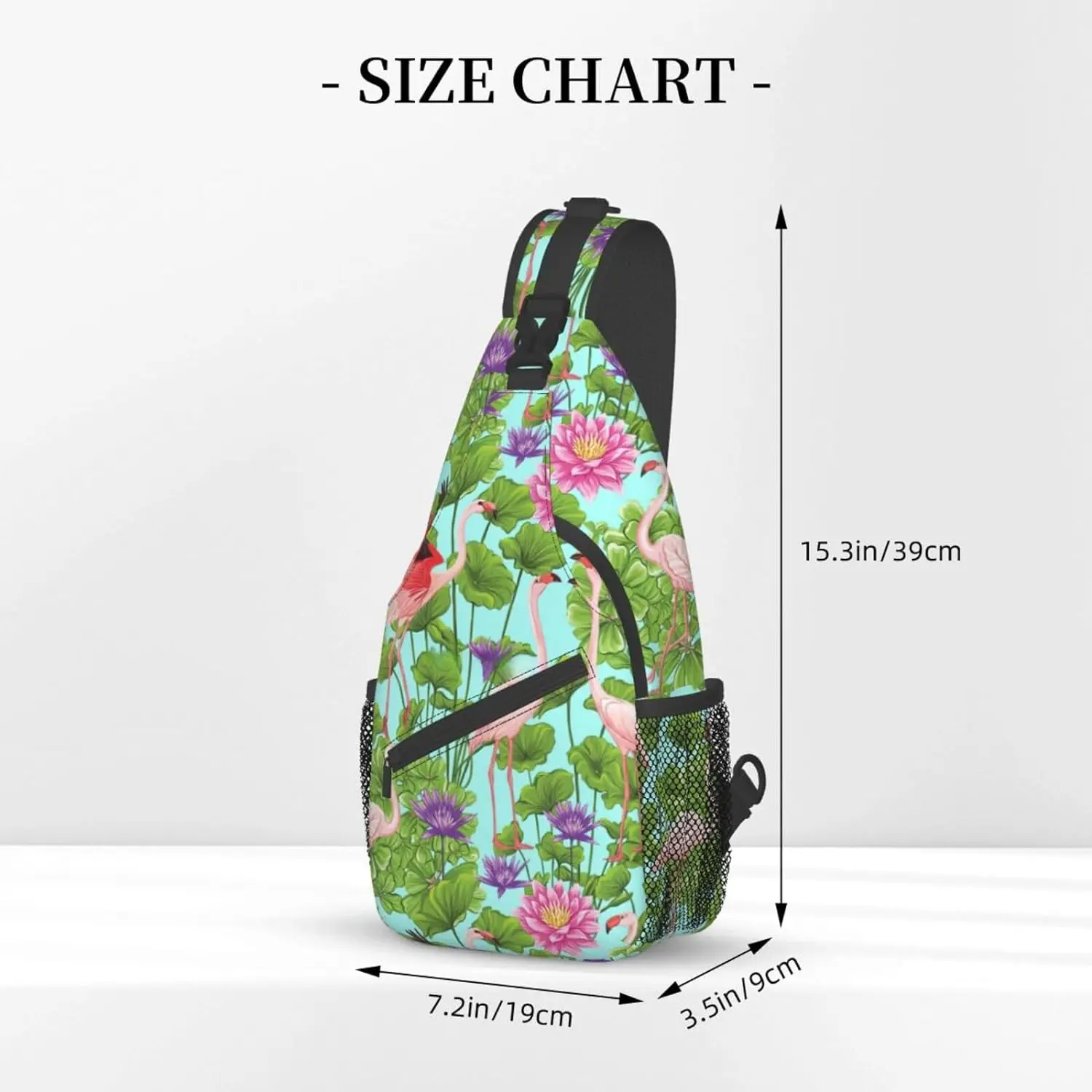 Bolso de pecho cruzado de flores de amor de flamenco, mochila de viaje diagonal, viaje ligero, bolso de hombro individual para senderismo