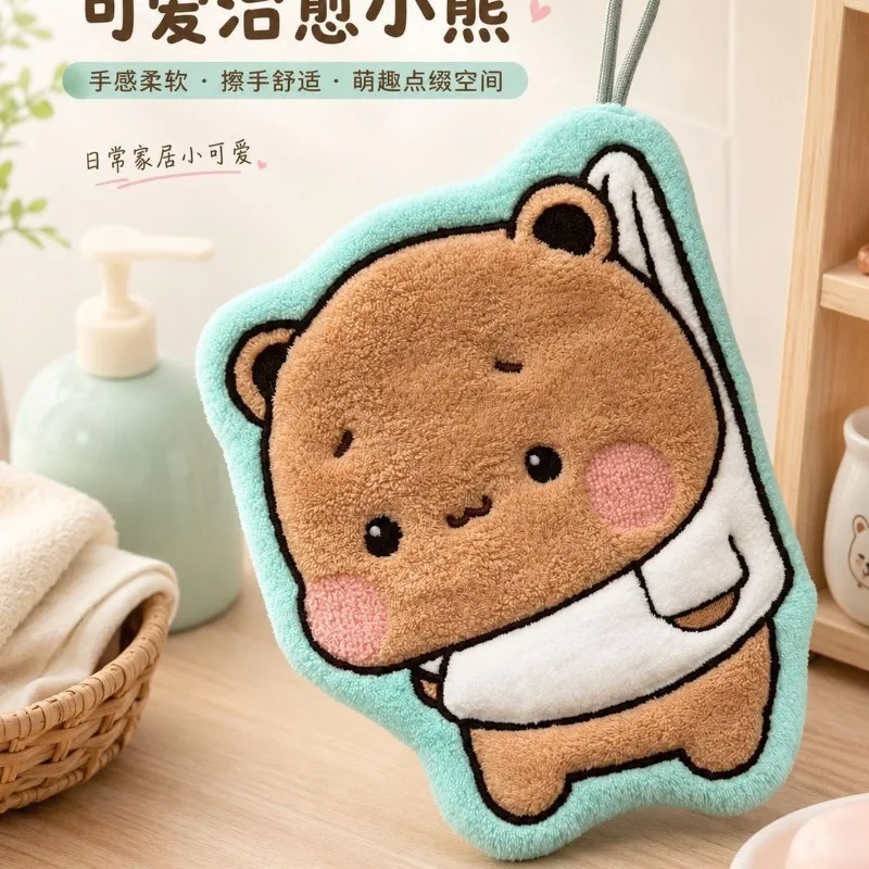 Hot Kawaii Soft Bubu Dudu Hand Towel Double Layer Thick Absorbent Coral Fleece Hanging Towel Cute Cartoon Towel for Home Towel
