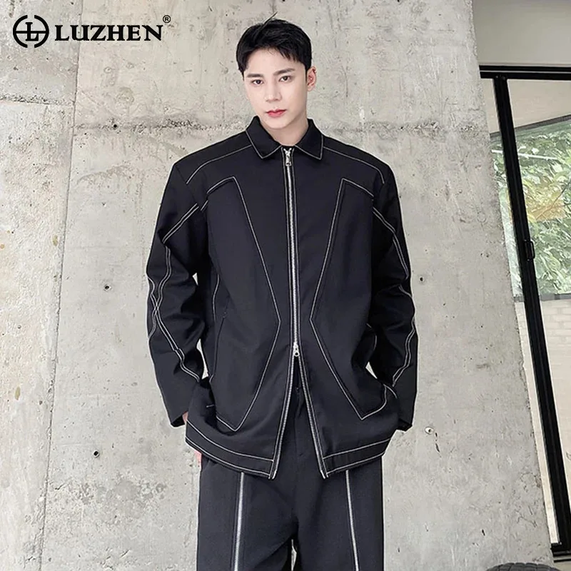 LUZHEN الأصلي شخصية التطريز مخطط مزدوج سستة سترة غير رسمية الرجال 2025 الخريف العصرية معطف الذكور وسيم JY4593 #1