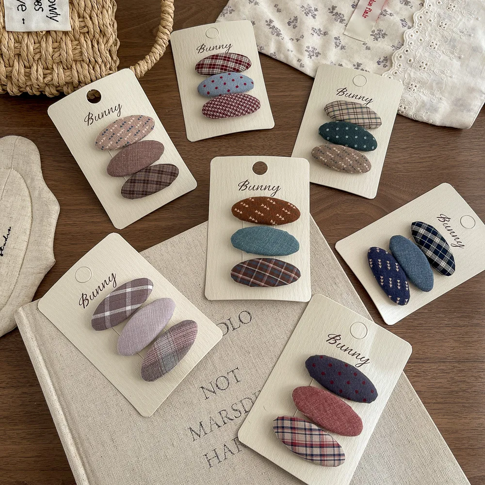 3pcs Plaid Oval BB Clip Girl Hairpin Sweet Girl Hair Accessories Hair Clips Barrettes Headwear Hairpin Bangs Side Clip Headdress