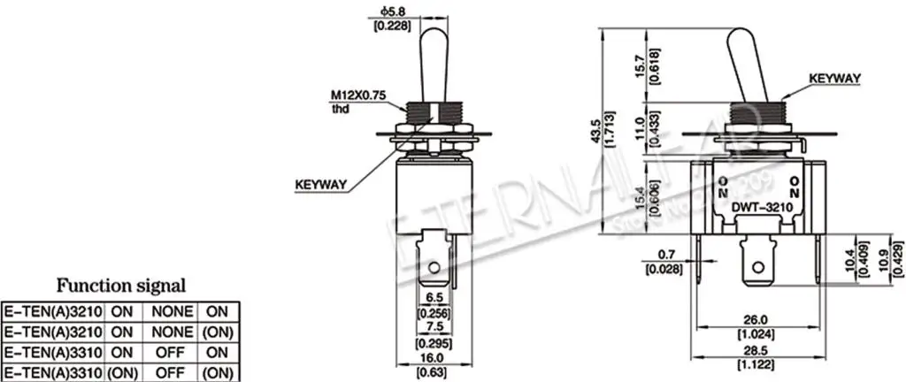 High-end E-TEN(A)3310 Quality Silver Contact SPST 12MM 16A 250V AC ON-OFF-ON 3 Pin Reset Rocker Toggle Slide Switch Waterproof