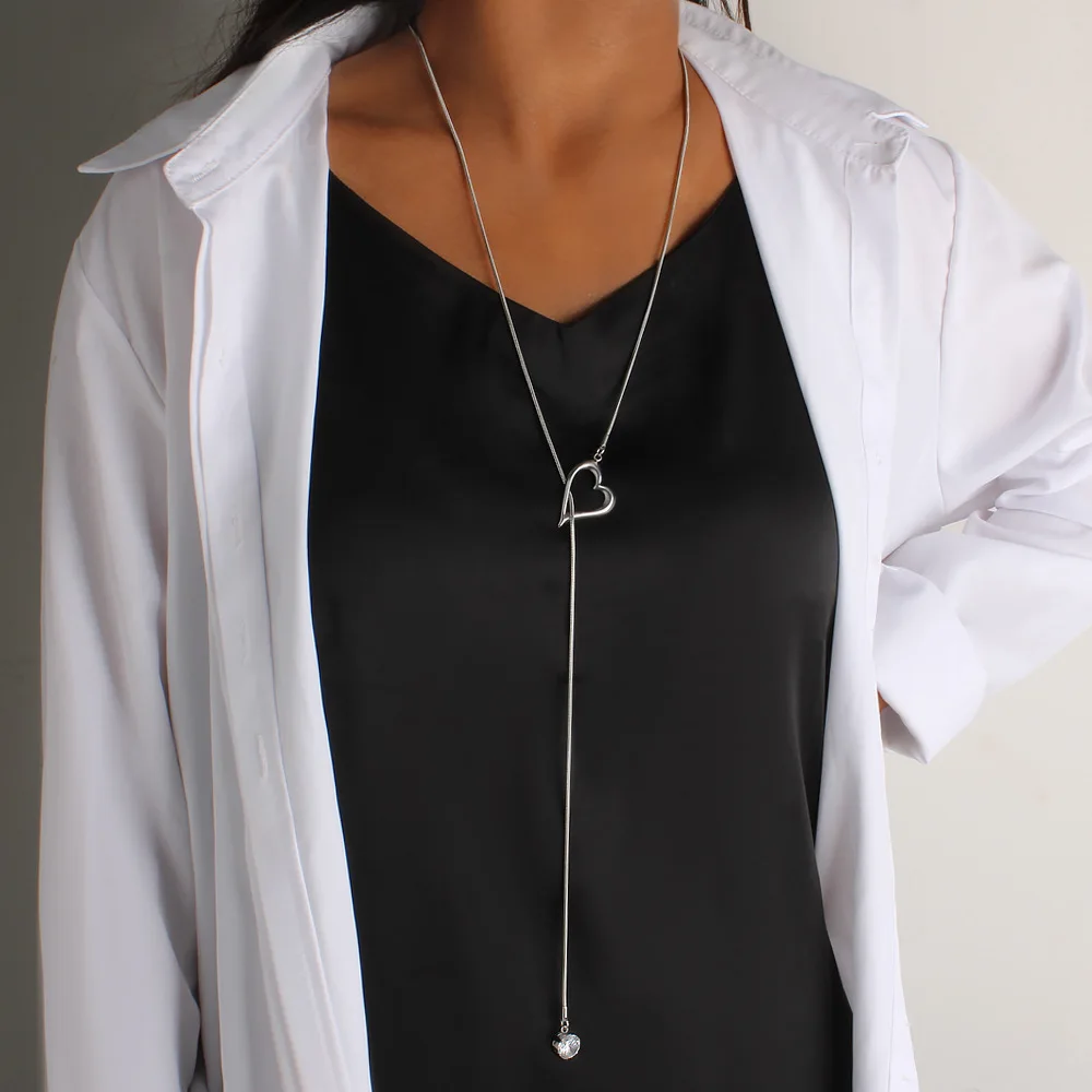 DIY accessories Guangdong jewelry titanium steel primary color sweater chain personalized fashion heart-shaped zircon pendant ne