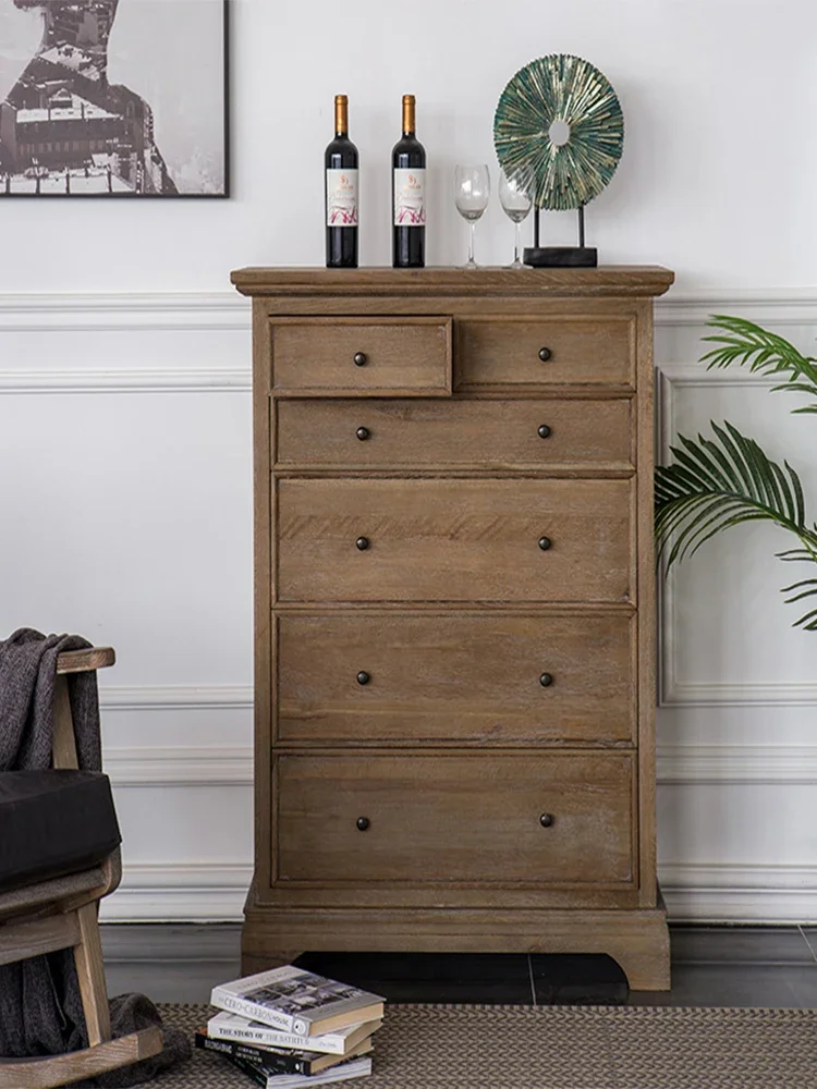 

Solid Wood Oak Chest of Drawers Retro Nostalgic Storage European Style Complete Set Side Cabinet Drawer