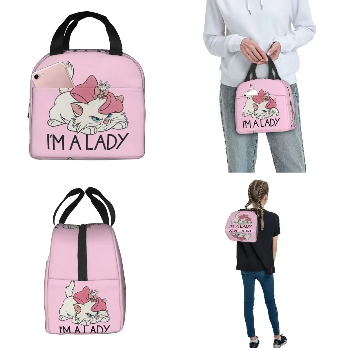 I\'m A Lady Marie Aristocats Cute Cats Insulated Lunch Bag Large Lunch Container Cooler Bag Tote Lunch Box Picnic Food Handbags