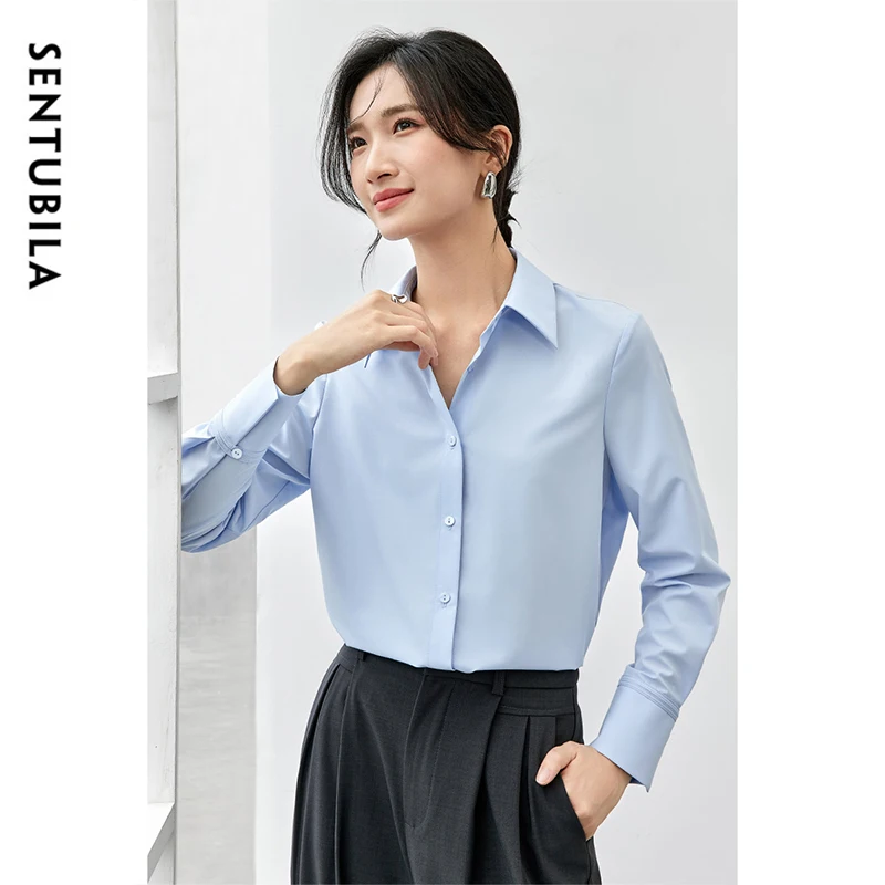 SENTUBILA Casual 2 Piece Sets Women Autumn Korean Style Turn Down Collar Striped Shirt Wool Knit Shawl Matching Sets 143C56803