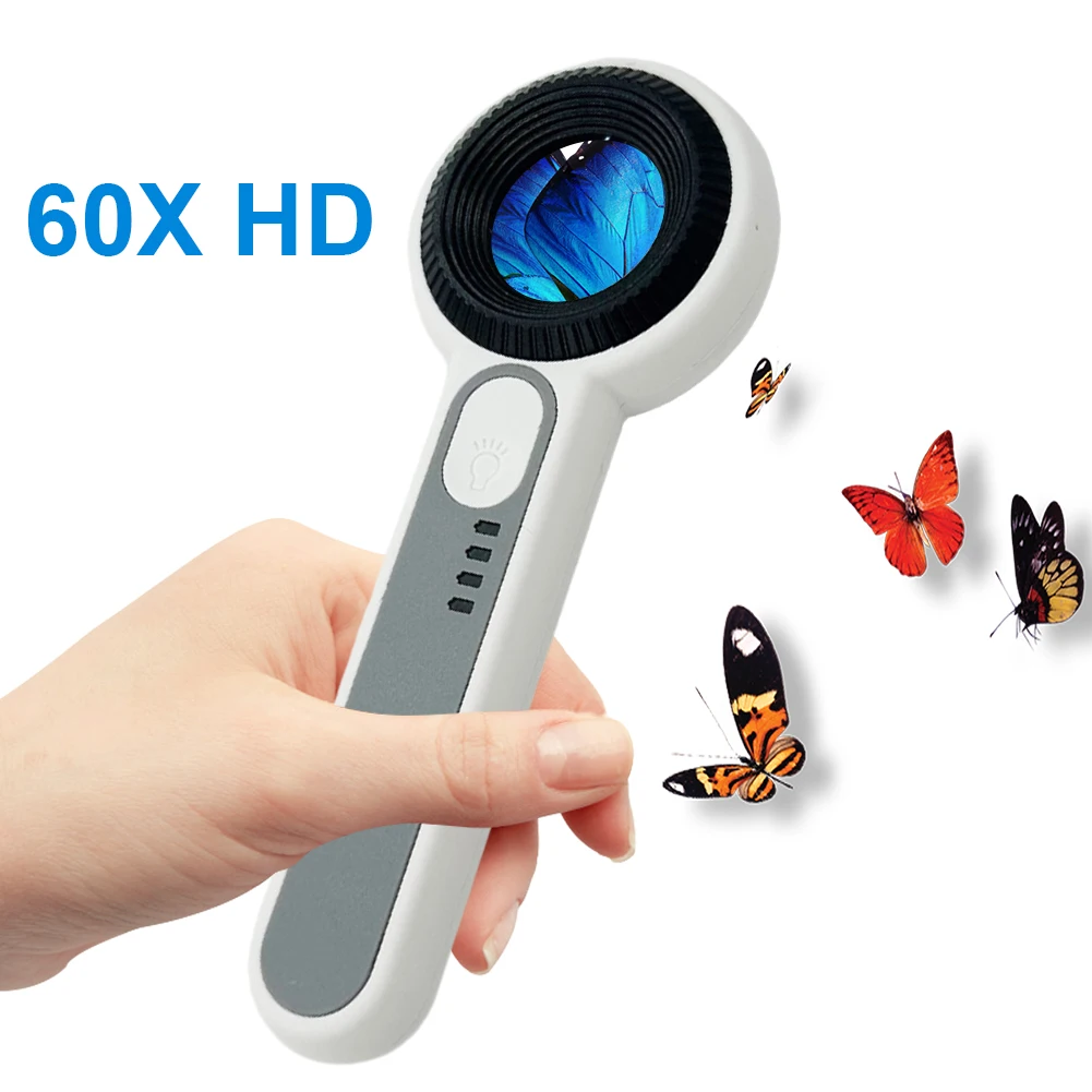 60X Illuminated Magnifying Glass Power Display Portable Lighted Magnifier Lighting Book Magnifier for Reading Newspaper Jewelry