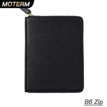 Moterm Full Grain Vegetable Tanned Leather B6 Zip Cover with Top Pocket Planner Zipper Notebook Organizer Agenda Journal Diary