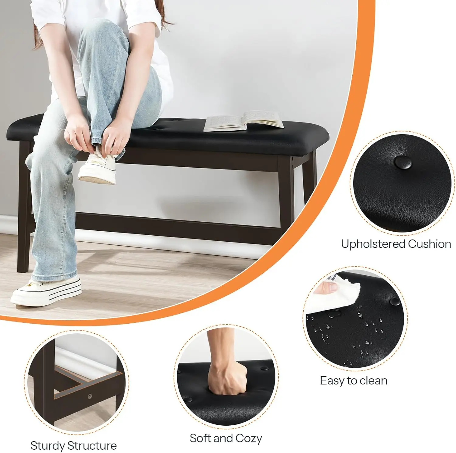 مقعد طعام، مقعد غرفة طعام من الخيزران مع مقعد منجد من جلد البولي يوريثان، للمطبخ، غرفة المعيشة، المدخل، المطبخ، المدخل #6