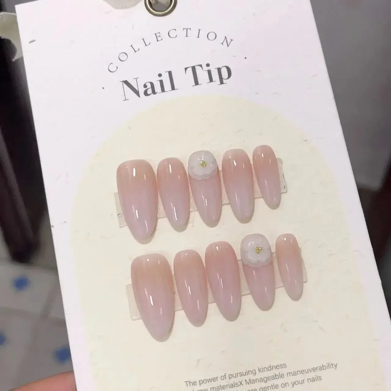 10 unidades de tinte de Halo rosa hecho a mano, uñas postizas cortas de almendra con diamante, uñas postizas desmontables, punta completa para manicura