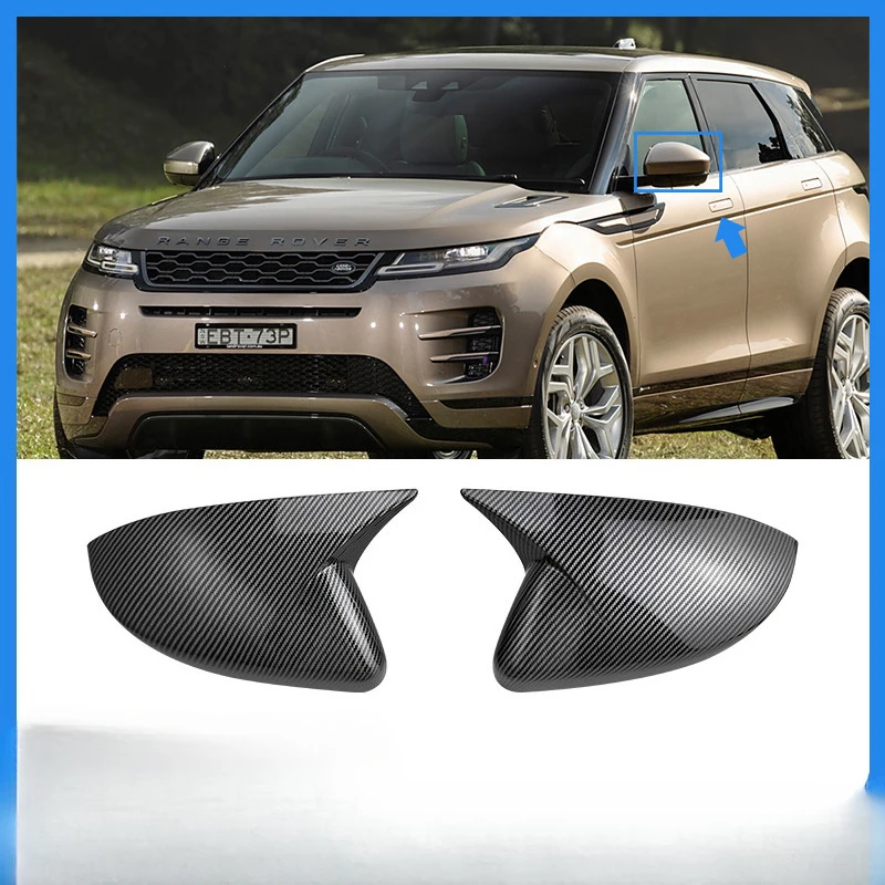 2PC Carbon look /Gloss Black Car Rearview Side Mirror Cover Wing Cap For Land Rover Discovery Sport Range Rover Velar Evoque